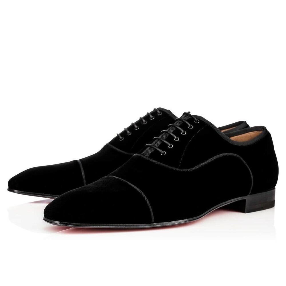 Christian Louboutin Greggo Orlato Flat Black Velvet Oxford Dress Loafer 43 10